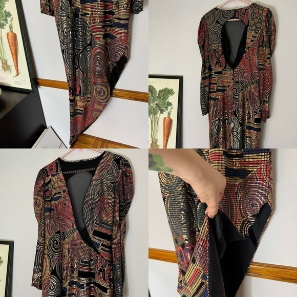 Vintage Janine metallic mosaic party dress size M - Picture 6 of 16